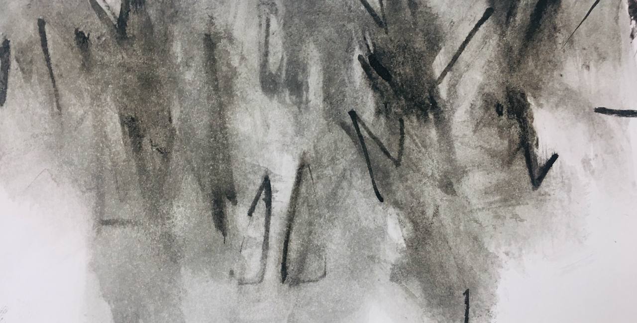 Habib Rezaei, a minimal greyful abstract acrylic on paper works