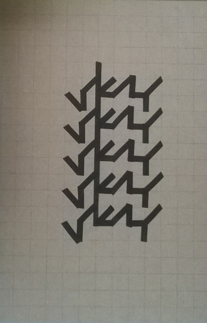 An abstract works using black marker on hardboard by Habib Rezaei, an Iranian visual artist