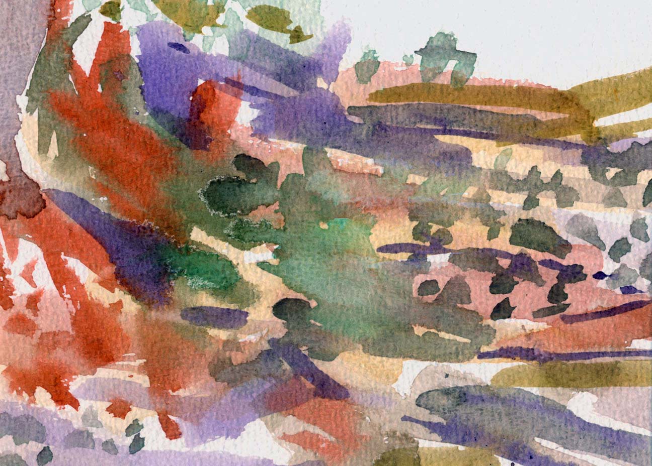 Habib Rezaei, a small watercolour works with warm and green colours