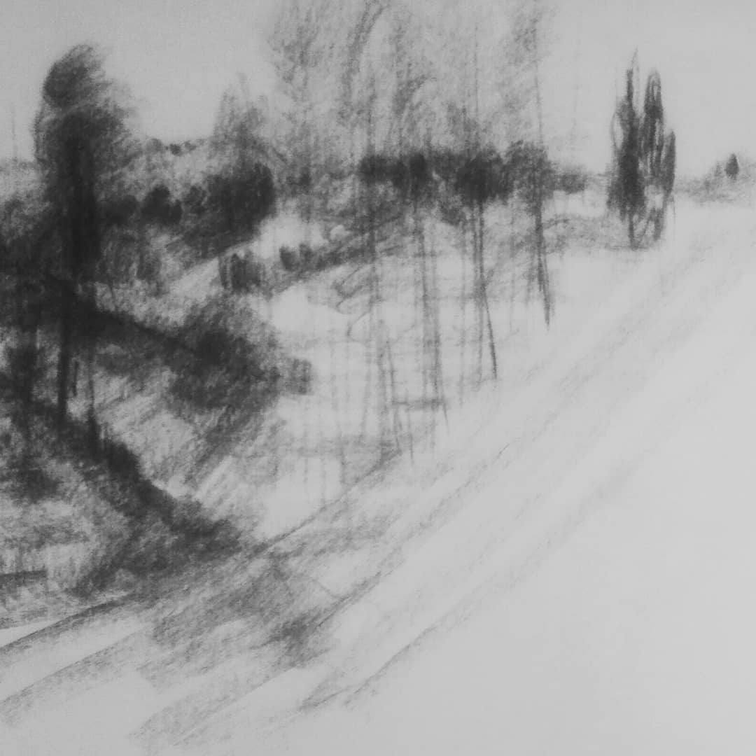 Habib Rezaei, a life drawing with charcoal and conte pencil