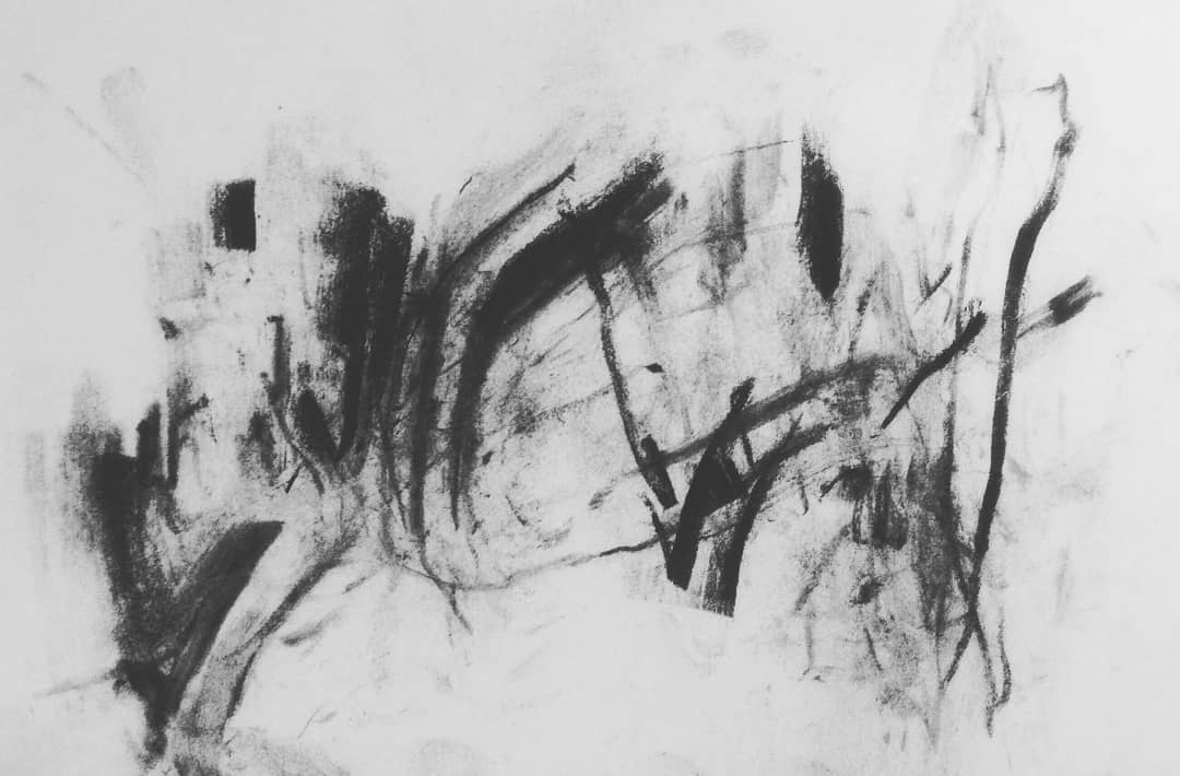 Habib Rezaei, a dark abstract drawing using charcoal