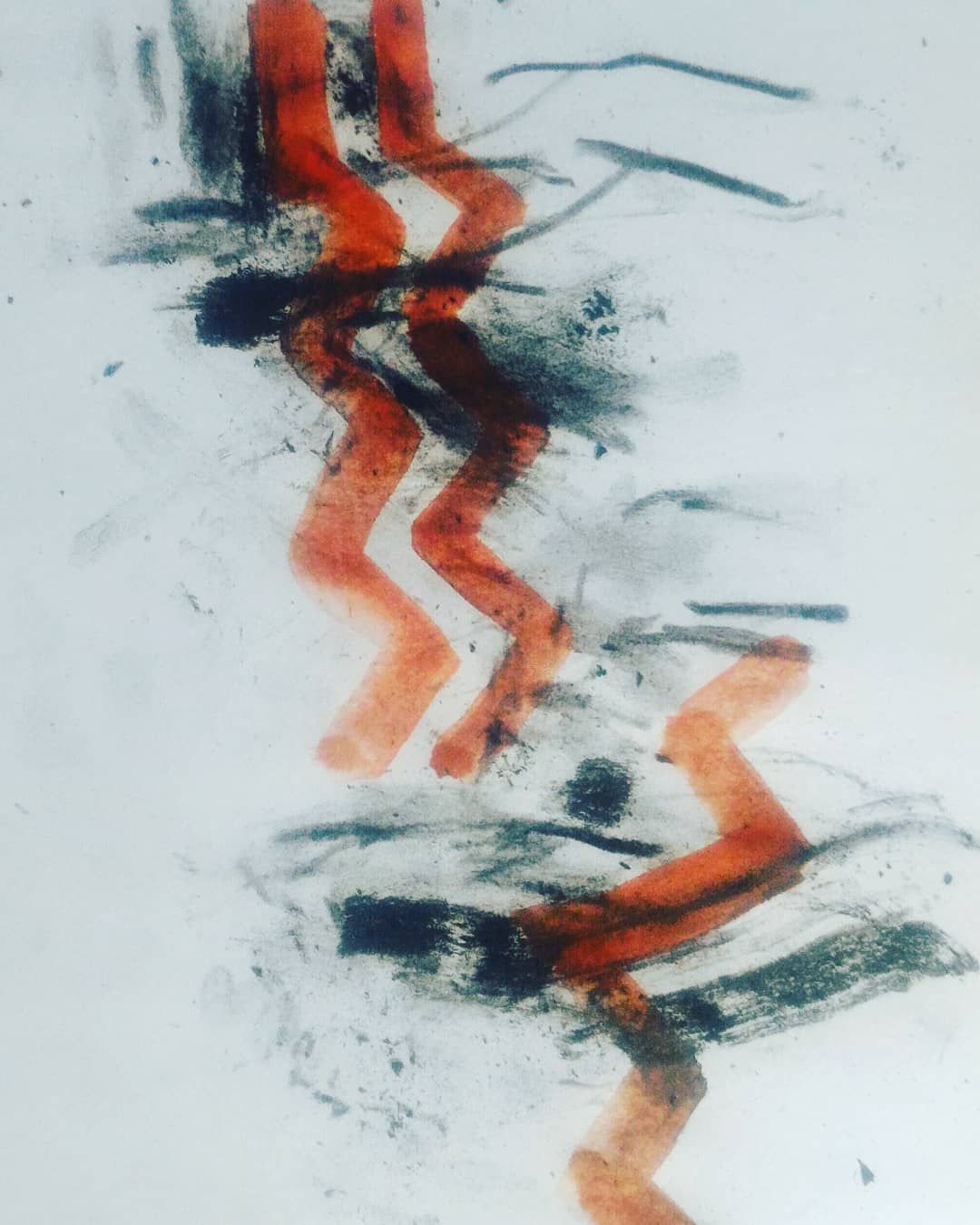 Habib Rezaei, a abstract drawing with charcoal and red jagged lines