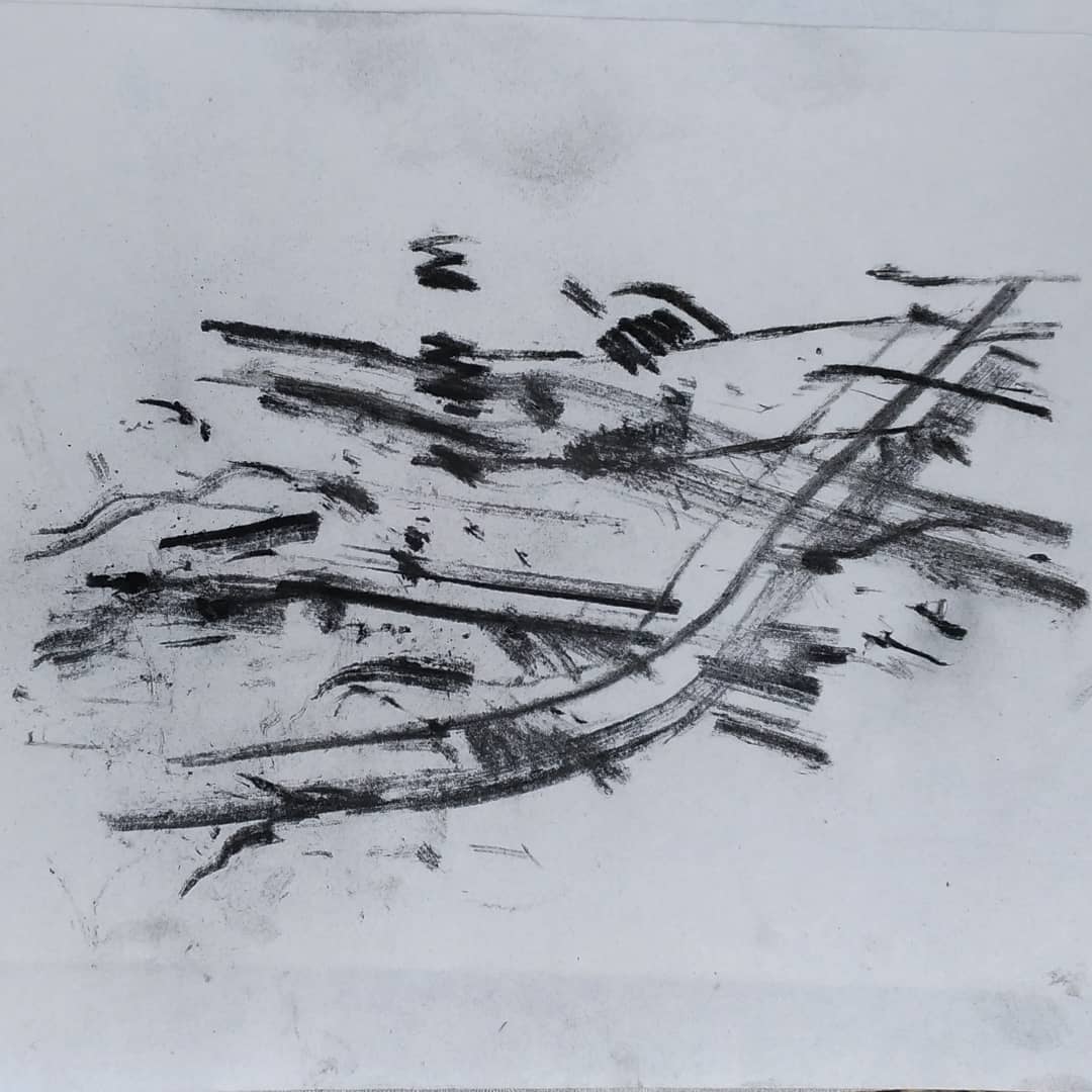 Habib Rezaei, a abstract drawing with charcoals on paper
