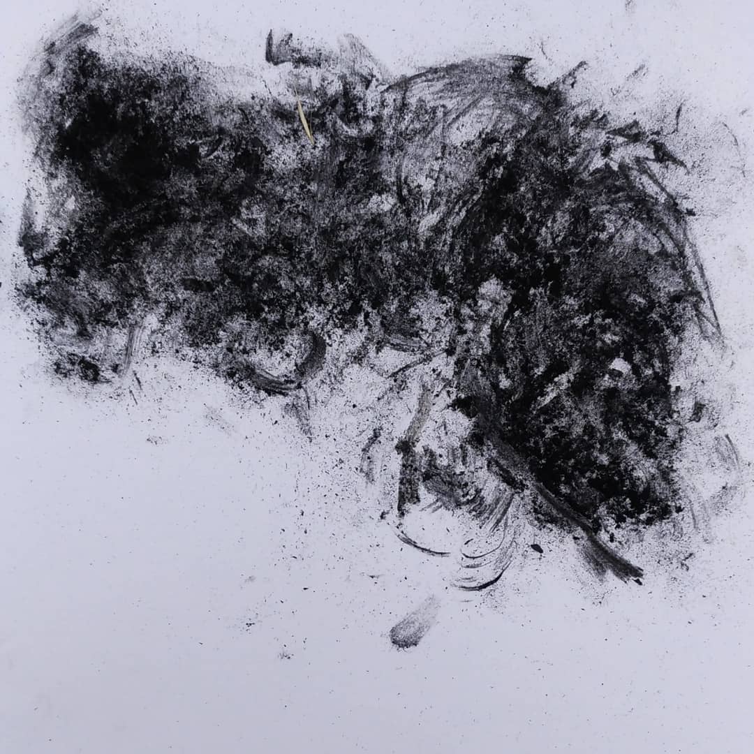 Habib Rezaei, a abstract drawing with charcoals on paper