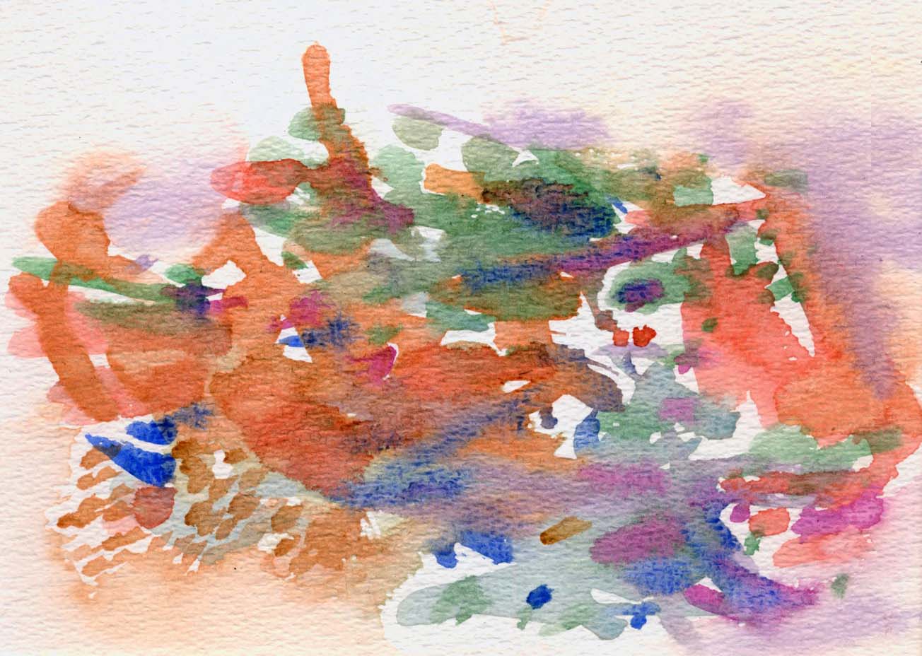 Habib Rezaei, a small watercolour works with warm and red colours